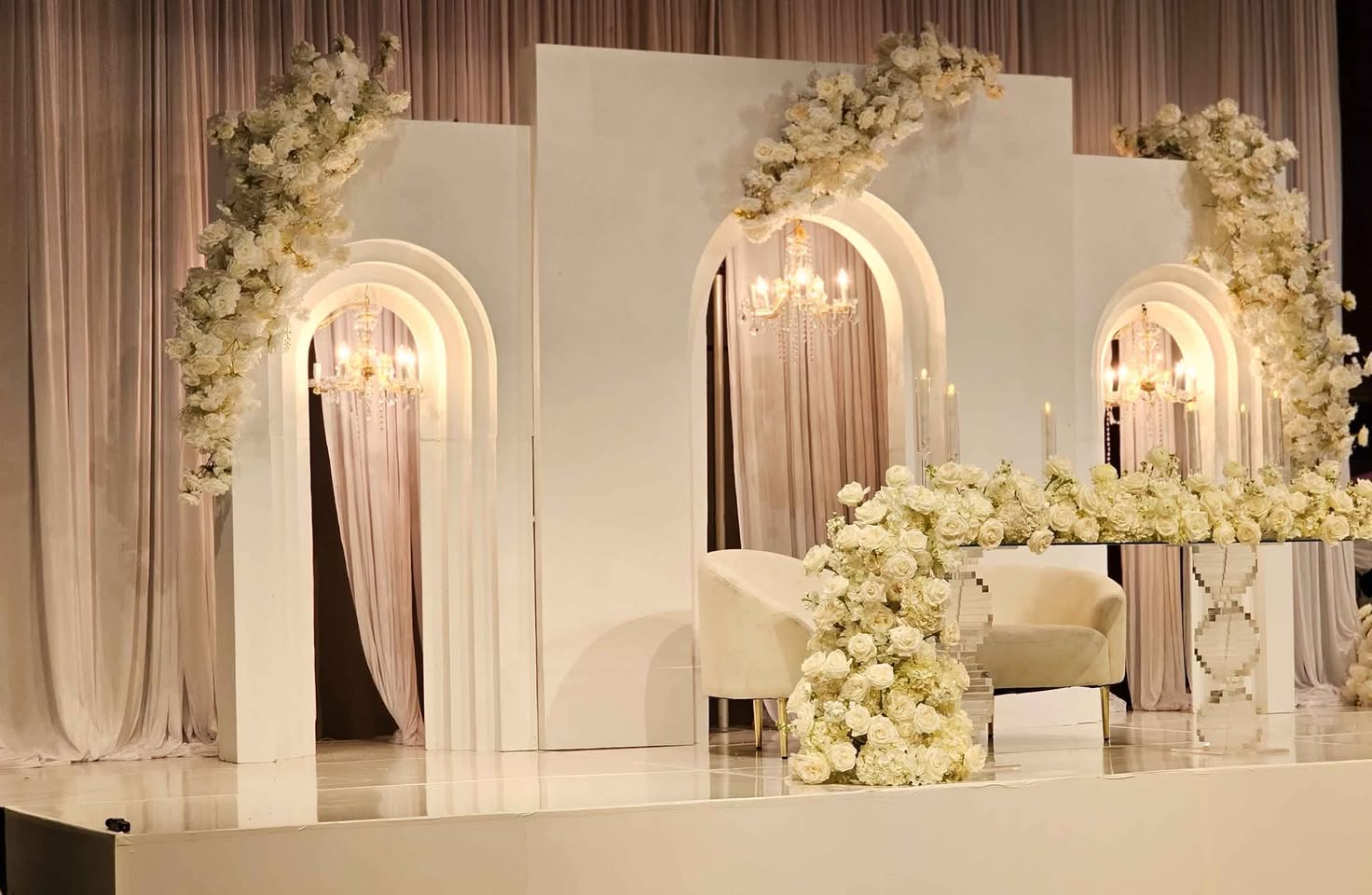 Ivory Floral Wedding Stage by Gigi Backdrops