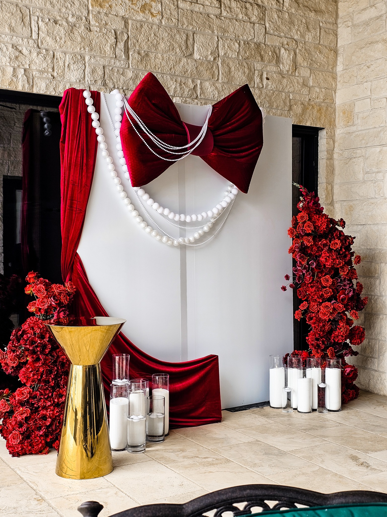 Red & White Statement Backdrop by Gigi Backdrops
